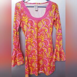 DREAMGIRL VIBRANT MOD PINK, ORANGE AND YELLOW MINI DRESS. SIZE MEDIUM
